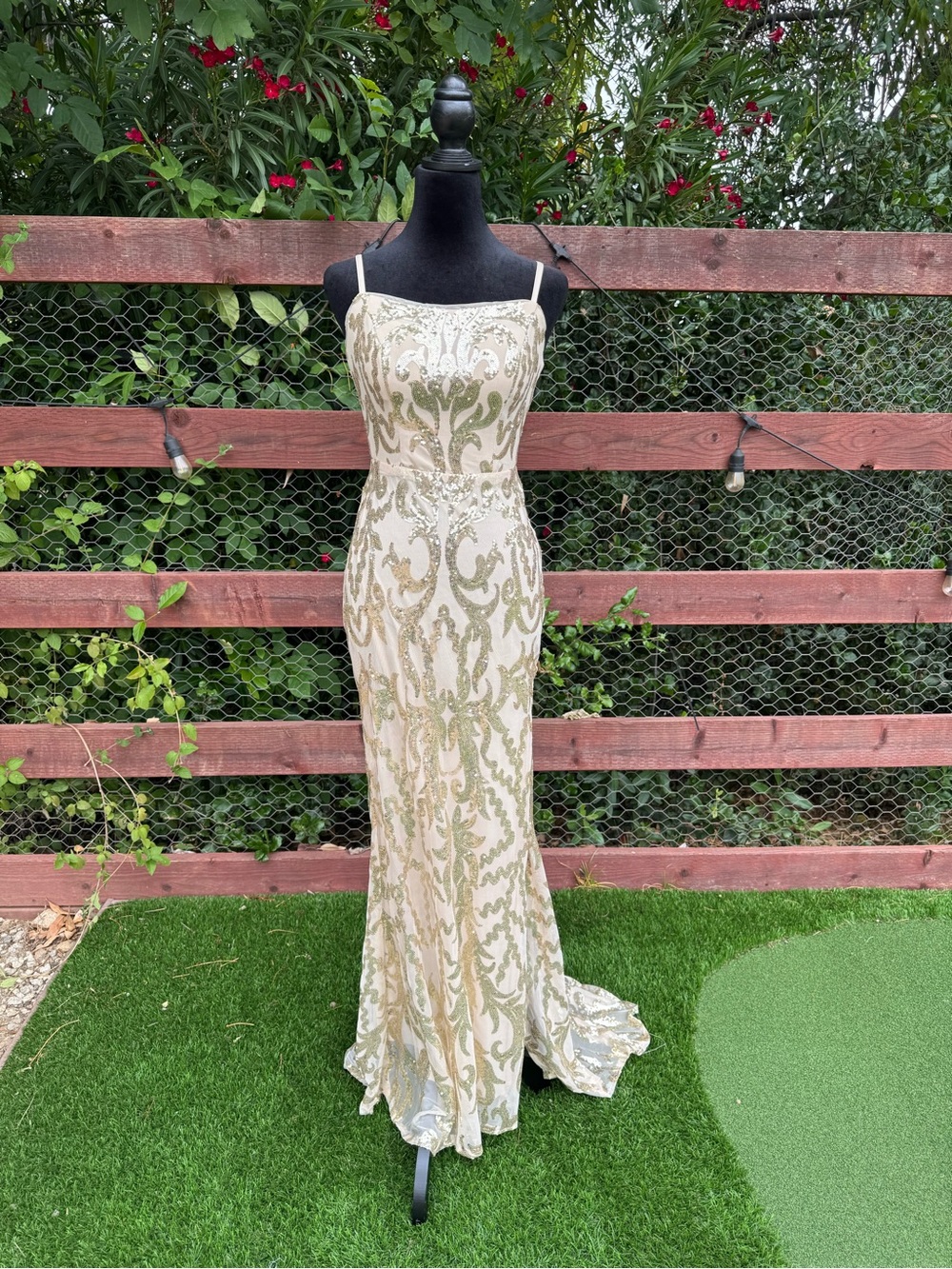 Gold Sequin Maxi Dress with Spaghetti Straps